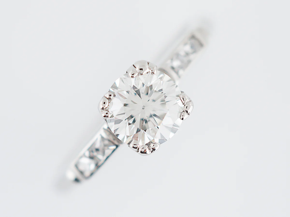 Antique Engagement Ring Art Deco .75 Round Brilliant & French Cut Diamonds in Platinum - Image 4