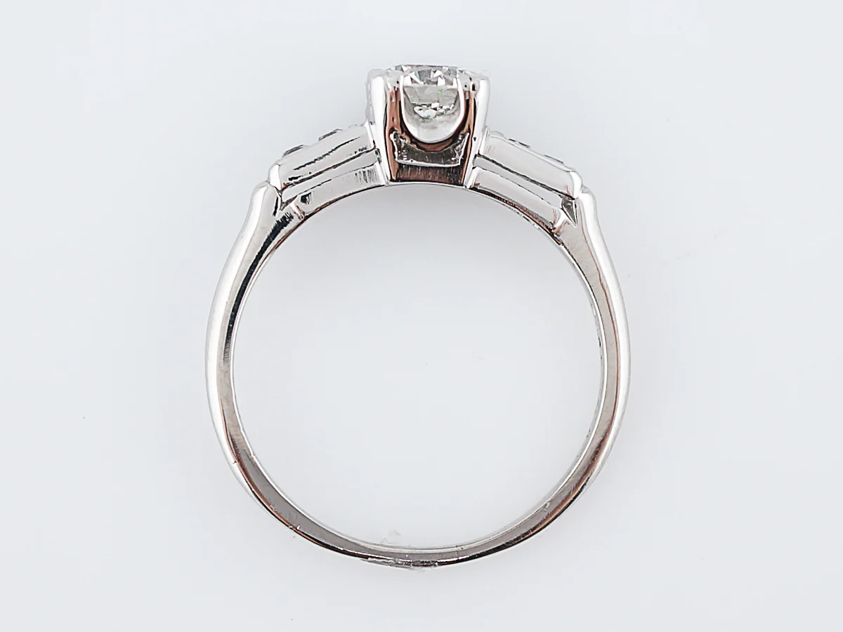 Antique Engagement Ring Art Deco .75 Round Brilliant & French Cut Diamonds in Platinum - Image 6