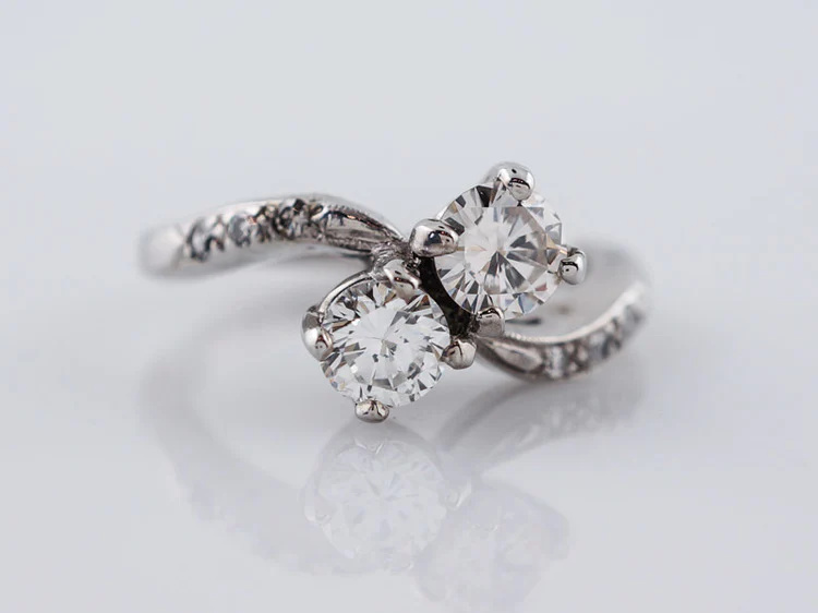 Antique Engagement Ring Art Deco .85 Round Brilliant Cut Diamonds in 14k White Gold - Image 2