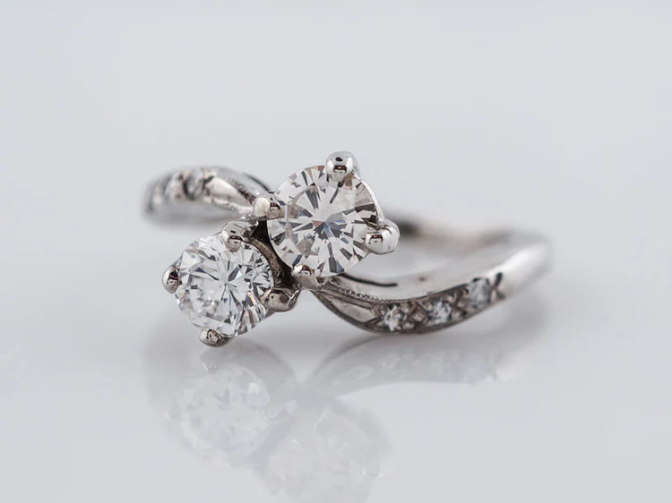 Antique Engagement Ring Art Deco .85 Round Brilliant Cut Diamonds in 14k White Gold - Image 3