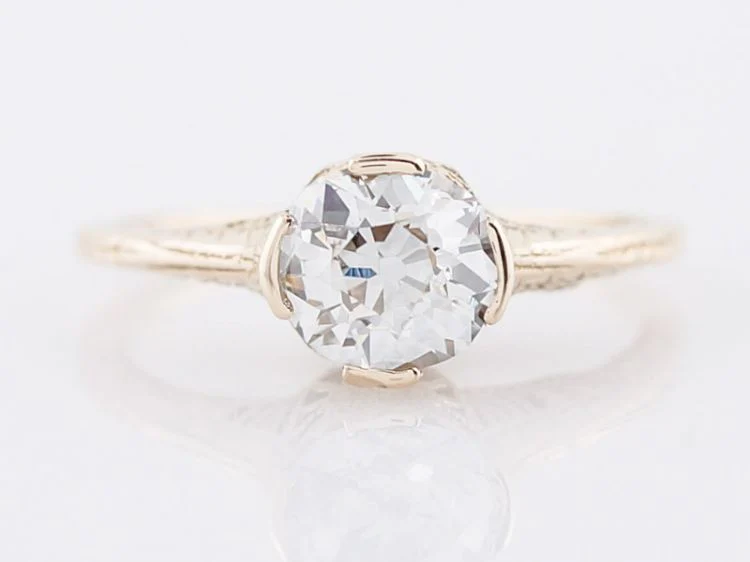Antique Engagement Ring Art Deco .87 Old European Cut Diamond in 14k Yellow Gold