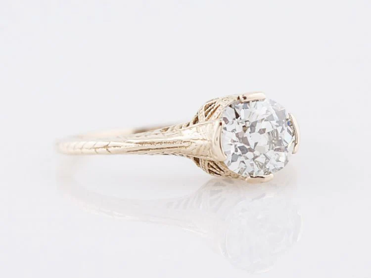 Antique Engagement Ring Art Deco .87 Old European Cut Diamond in 14k Yellow Gold - Image 2