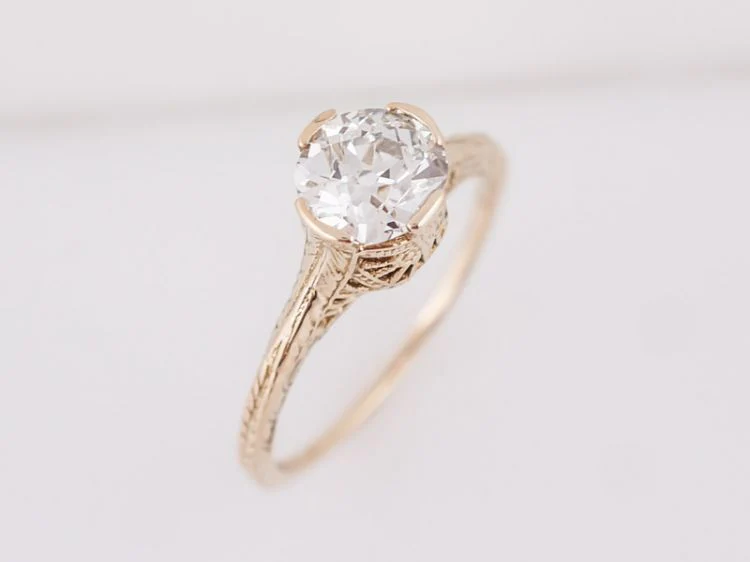 Antique Engagement Ring Art Deco .87 Old European Cut Diamond in 14k Yellow Gold - Image 4