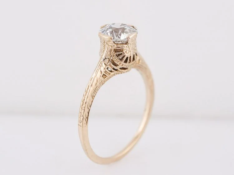 Antique Engagement Ring Art Deco .87 Old European Cut Diamond in 14k Yellow Gold - Image 5