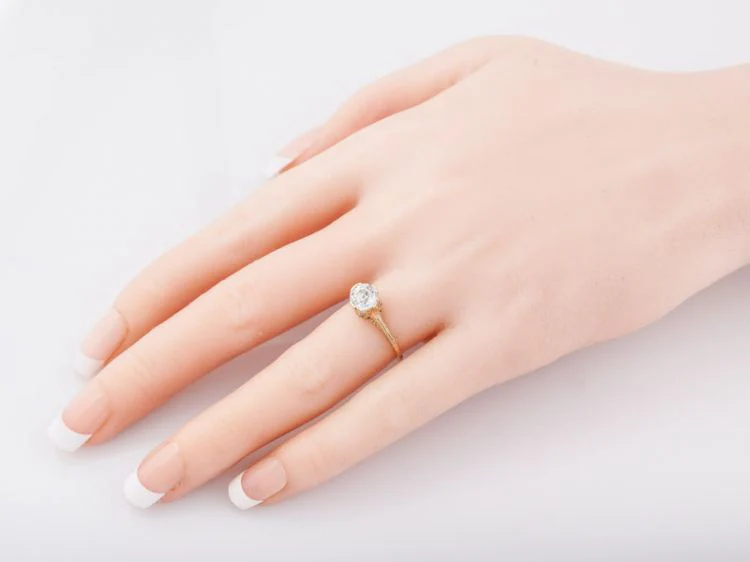 Antique Engagement Ring Art Deco .87 Old European Cut Diamond in 14k Yellow Gold - Image 7