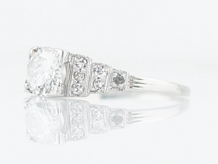 Antique Engagement Ring Art Deco .87 Round Brilliant Cut Diamond in Platinum - Image 2