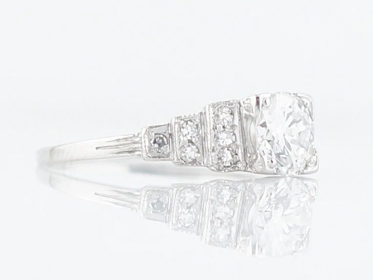 Antique Engagement Ring Art Deco .87 Round Brilliant Cut Diamond in Platinum - Image 3
