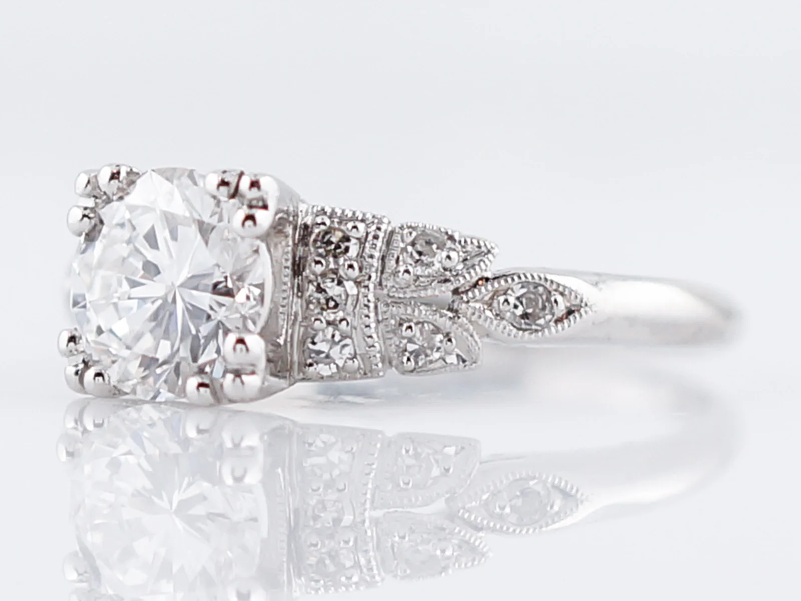 Antique Engagement Ring Art Deco .89 Round Brilliant Cut Diamond in Platinum - Image 2