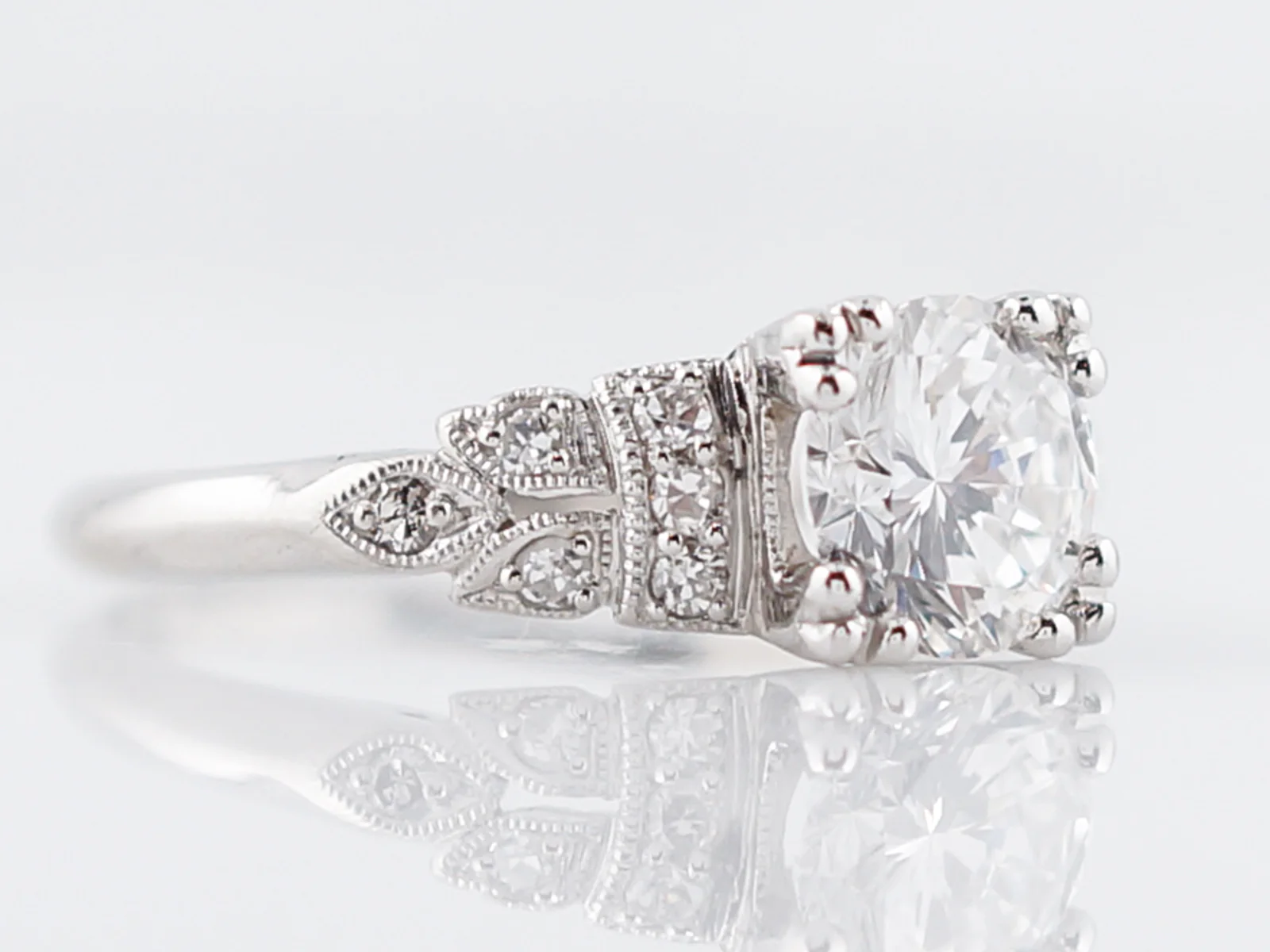 Antique Engagement Ring Art Deco .89 Round Brilliant Cut Diamond in Platinum - Image 3