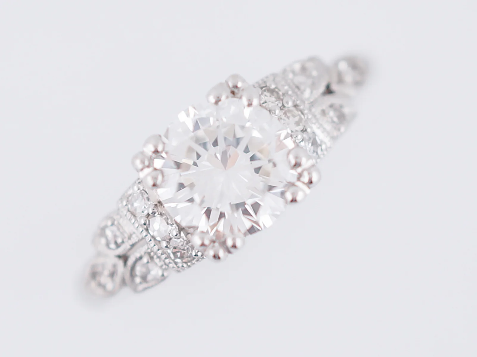 Antique Engagement Ring Art Deco .89 Round Brilliant Cut Diamond in Platinum - Image 4