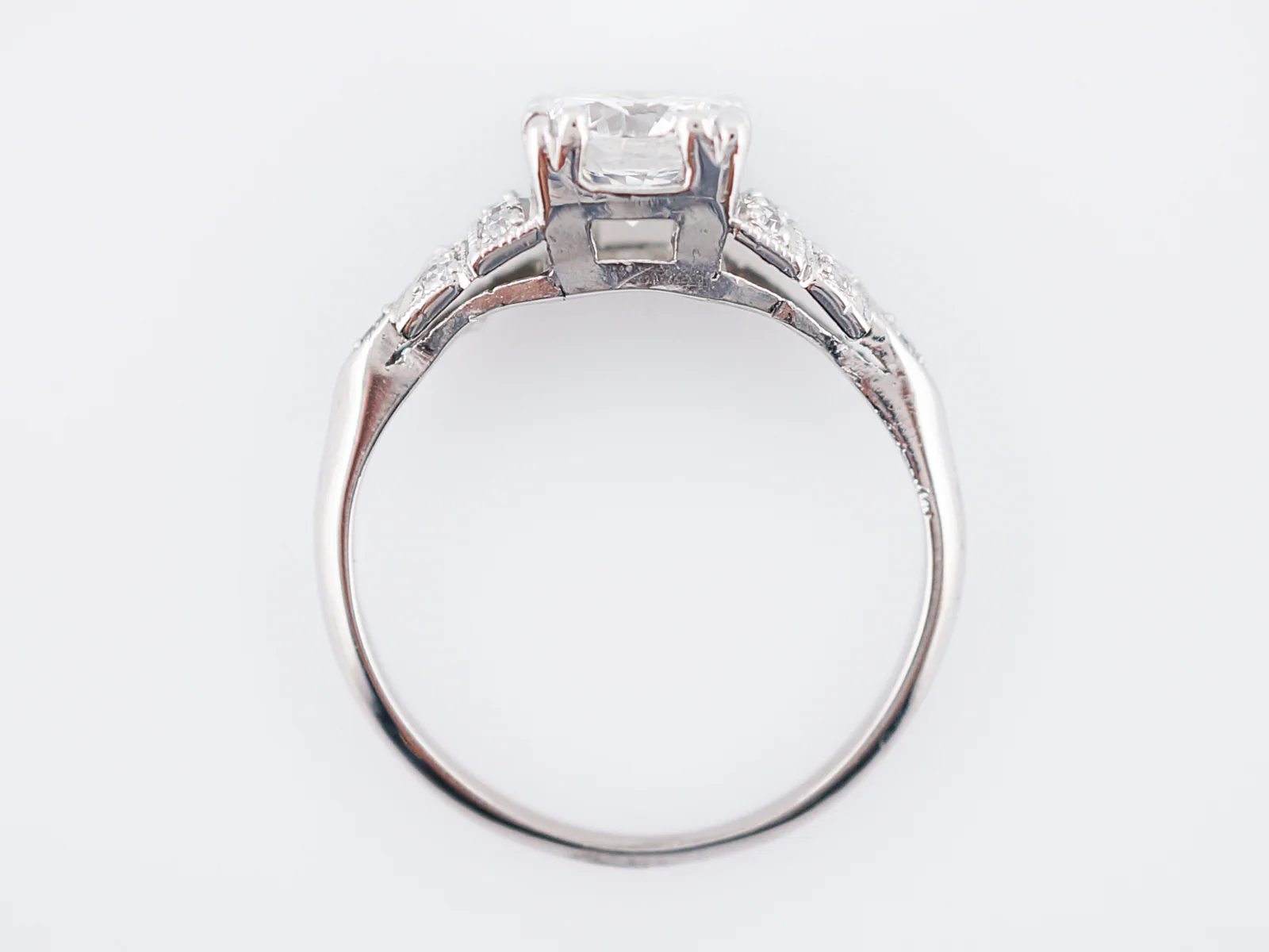 Antique Engagement Ring Art Deco .89 Round Brilliant Cut Diamond in Platinum - Image 6