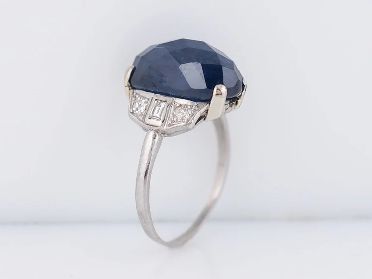 Antique Engagement Ring Art Deco 9.38ct Fantasy Cut Oval Sapphire in Platinum - Image 4