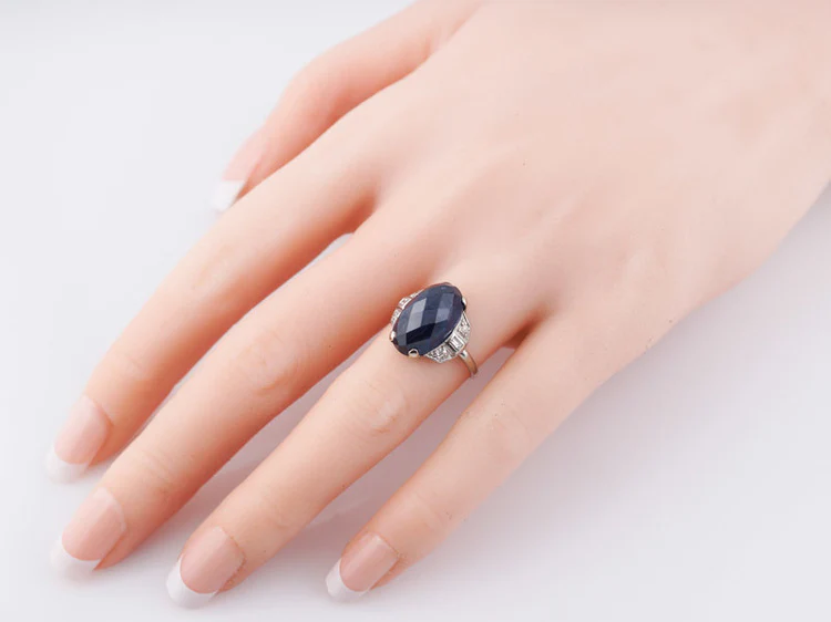 Antique Engagement Ring Art Deco 9.38ct Fantasy Cut Oval Sapphire in Platinum - Image 5