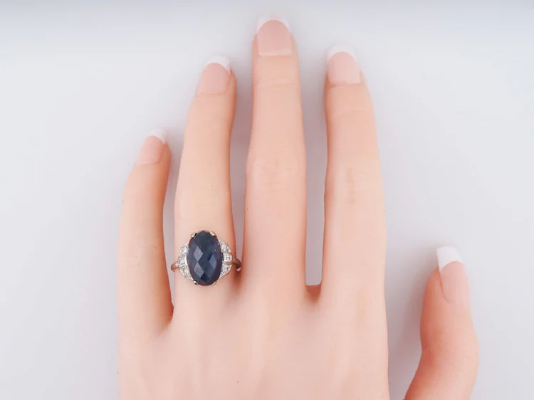 Antique Engagement Ring Art Deco 9.38ct Fantasy Cut Oval Sapphire in Platinum - Image 6