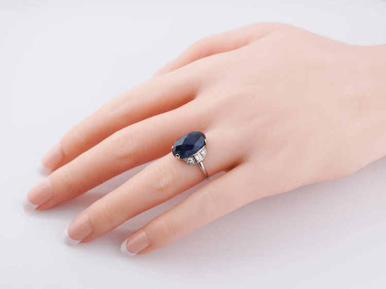 Antique Engagement Ring Art Deco 9.38ct Fantasy Cut Oval Sapphire in Platinum - Image 8