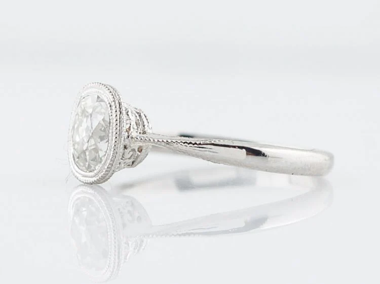 Antique Engagement Ring Art Deco .93 Old Cushion Cut Diamond in Platinum - Image 2