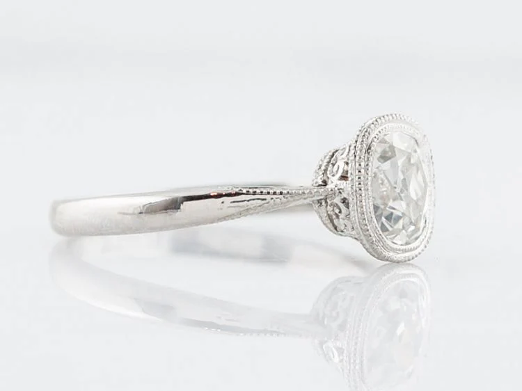 Antique Engagement Ring Art Deco .93 Old Cushion Cut Diamond in Platinum - Image 3