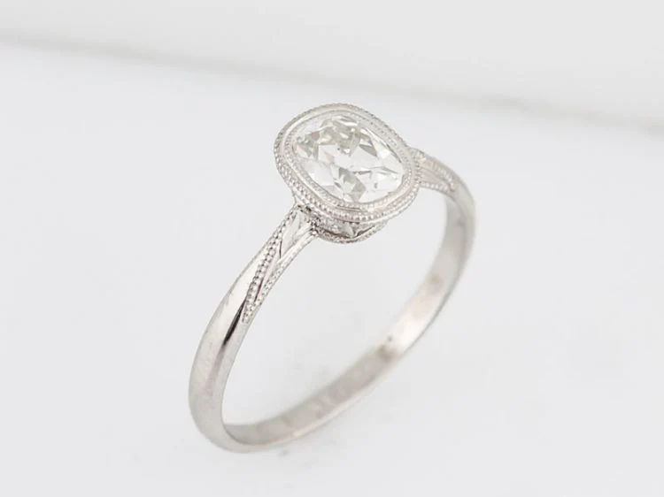 Antique Engagement Ring Art Deco .93 Old Cushion Cut Diamond in Platinum - Image 4