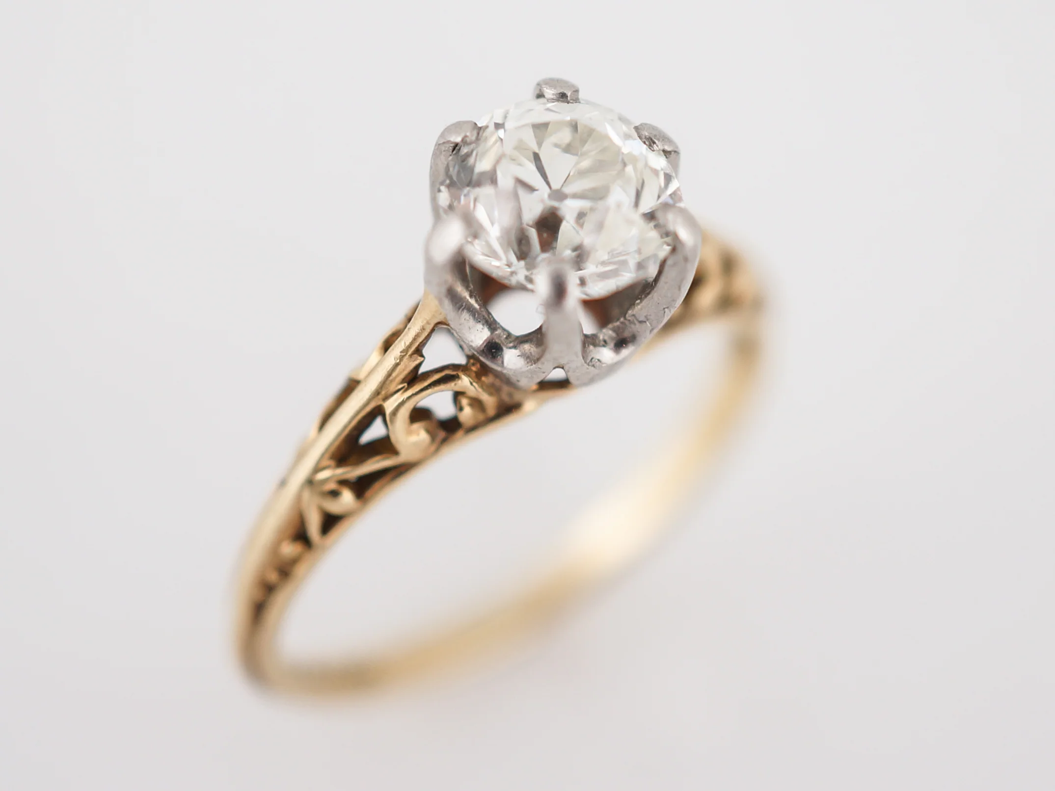 Antique Engagement Ring Art Deco .93 Old European Cut Diamond in 14k Yellow Gold & Platinum - Image 4