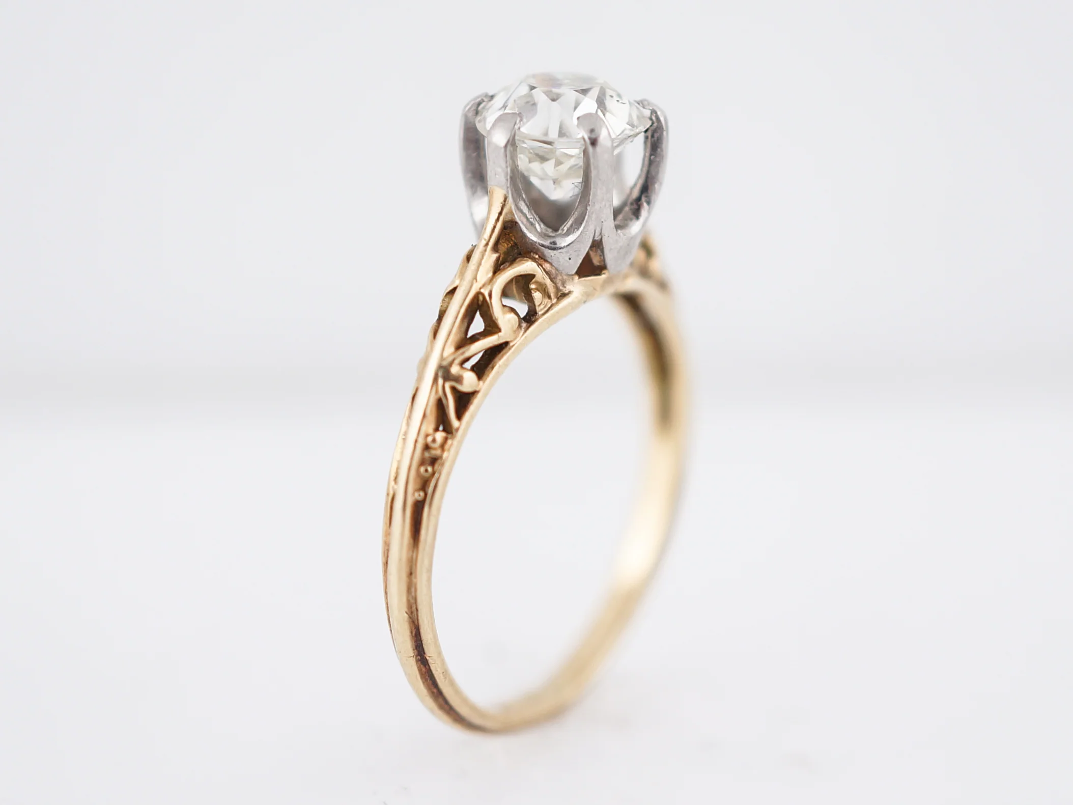 Antique Engagement Ring Art Deco .93 Old European Cut Diamond in 14k Yellow Gold & Platinum - Image 5