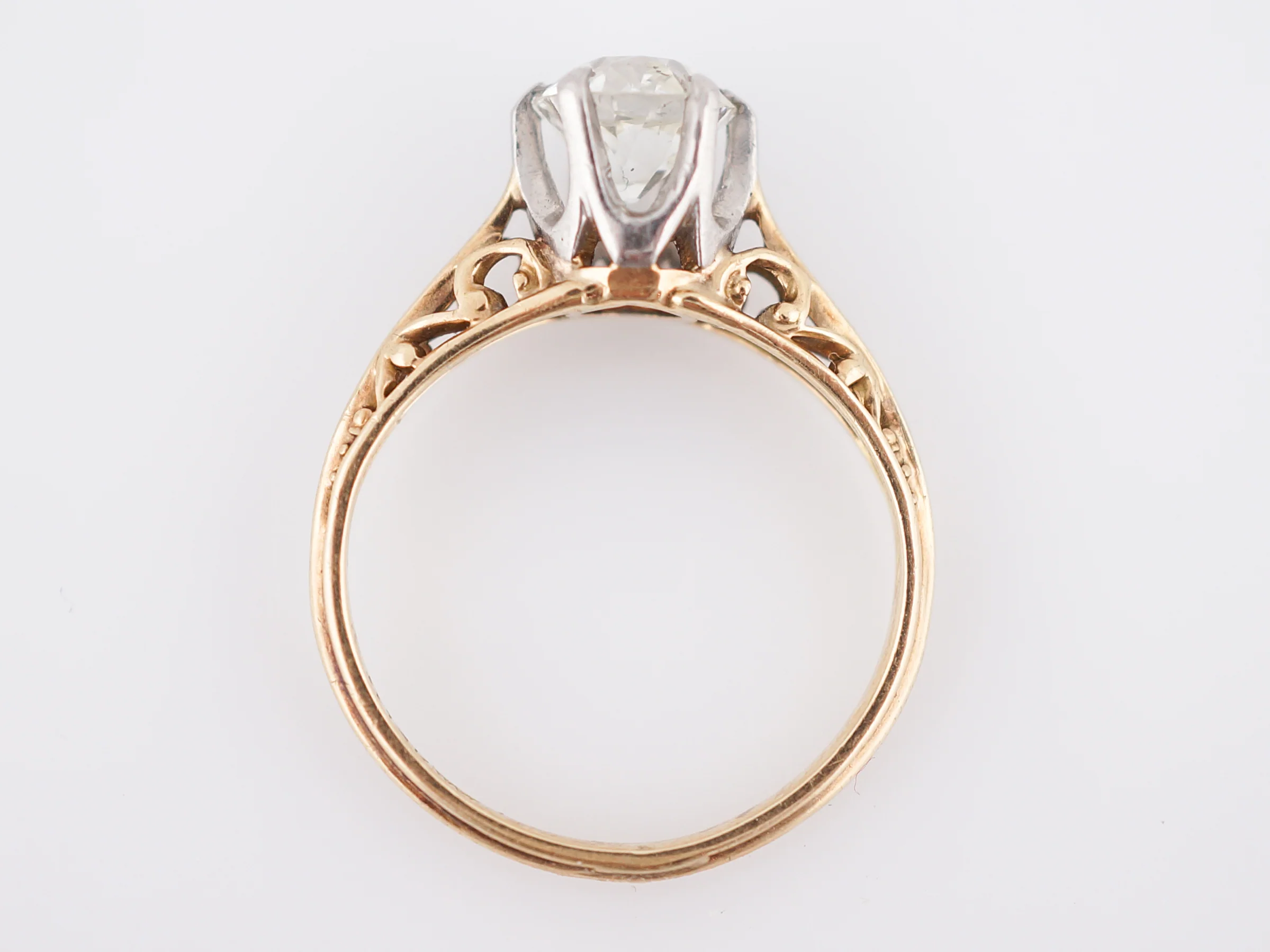 Antique Engagement Ring Art Deco .93 Old European Cut Diamond in 14k Yellow Gold & Platinum - Image 6