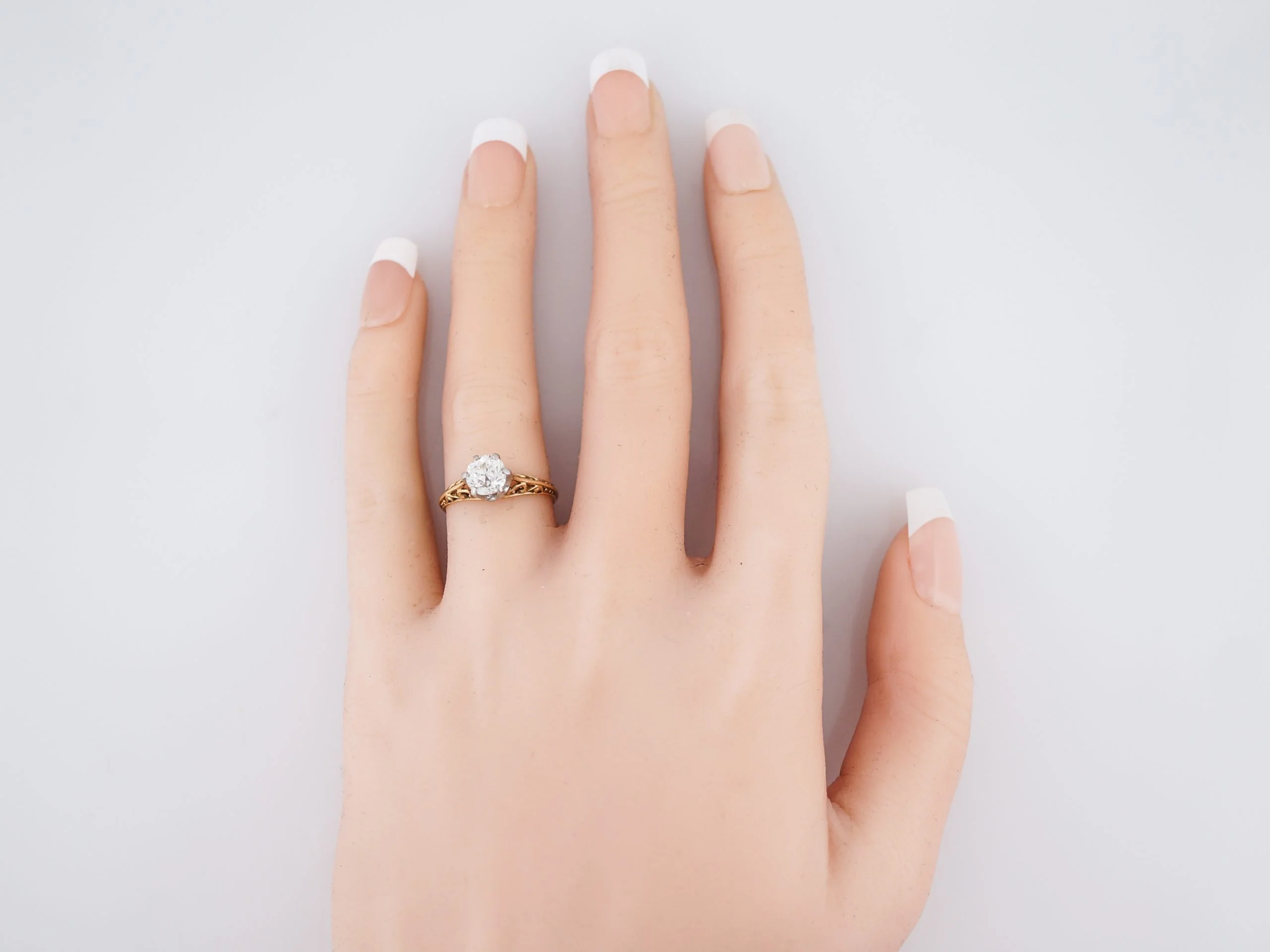 Antique Engagement Ring Art Deco .93 Old European Cut Diamond in 14k Yellow Gold & Platinum - Image 7