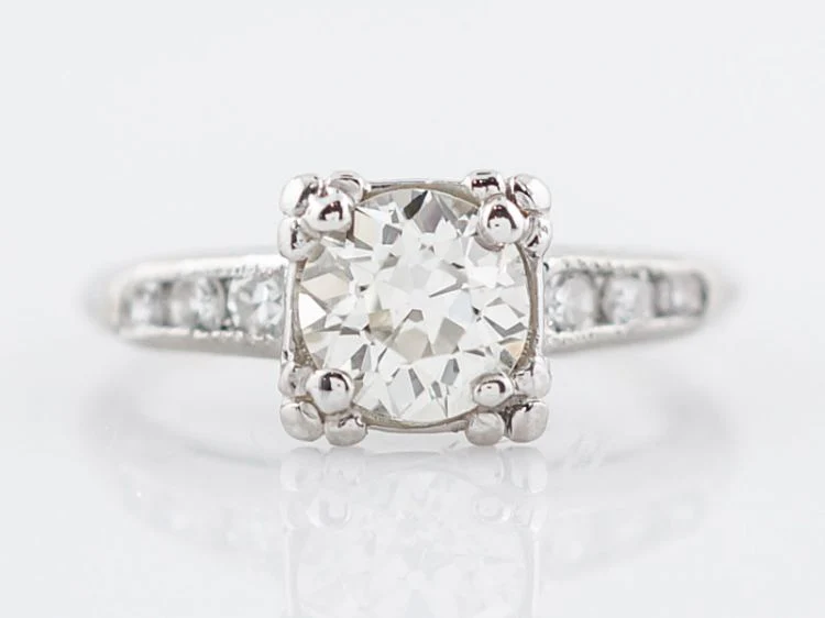 Antique Engagement Ring Art Deco .93 Old European Cut Diamond in Platinum