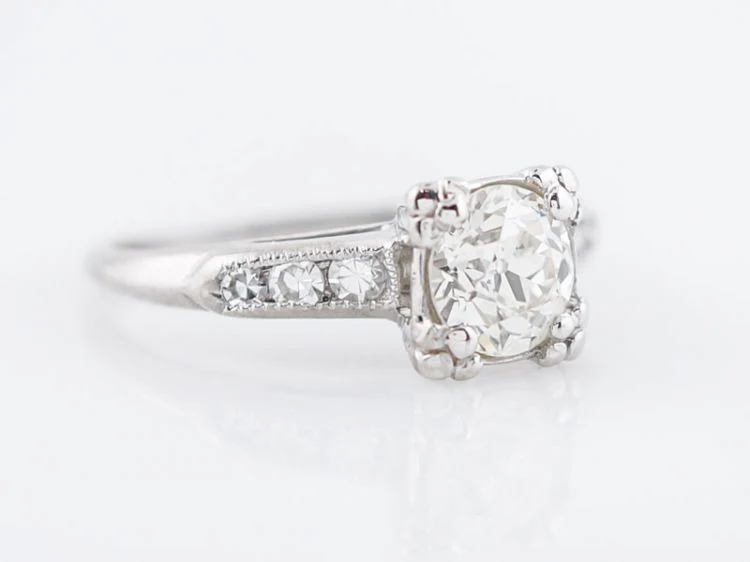 Antique Engagement Ring Art Deco .93 Old European Cut Diamond in Platinum - Image 2