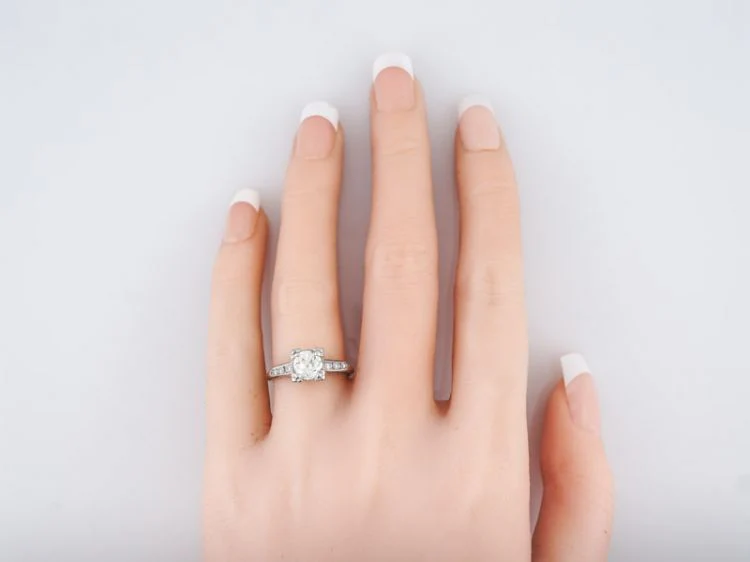 Antique Engagement Ring Art Deco .93 Old European Cut Diamond in Platinum - Image 6
