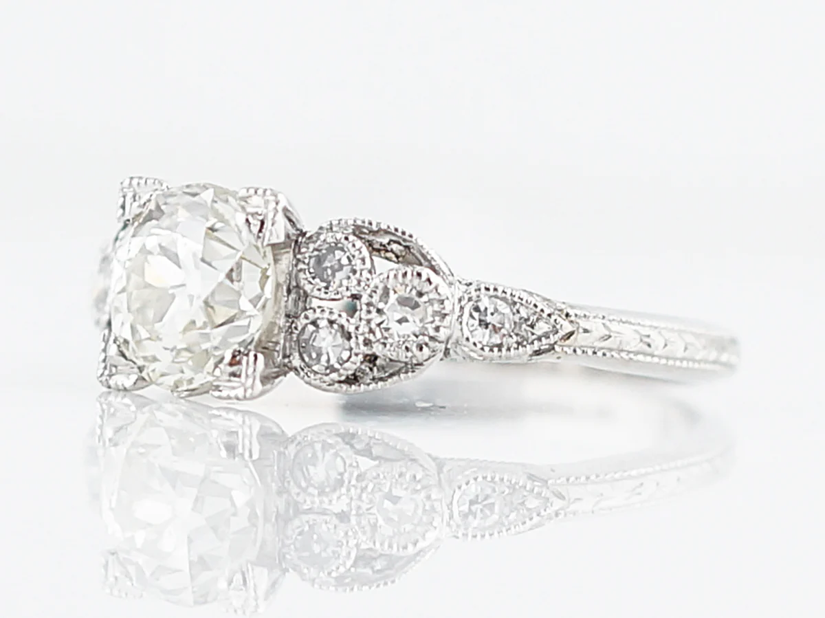 Antique Engagement Ring Art Deco .94 Old European Cut Diamond in Platinum - Image 2