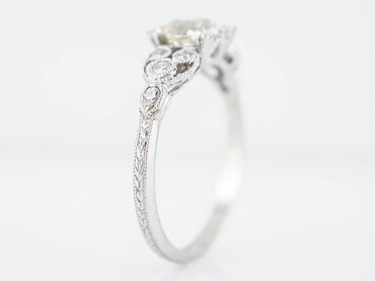 Antique Engagement Ring Art Deco .94 Old European Cut Diamond in Platinum - Image 4