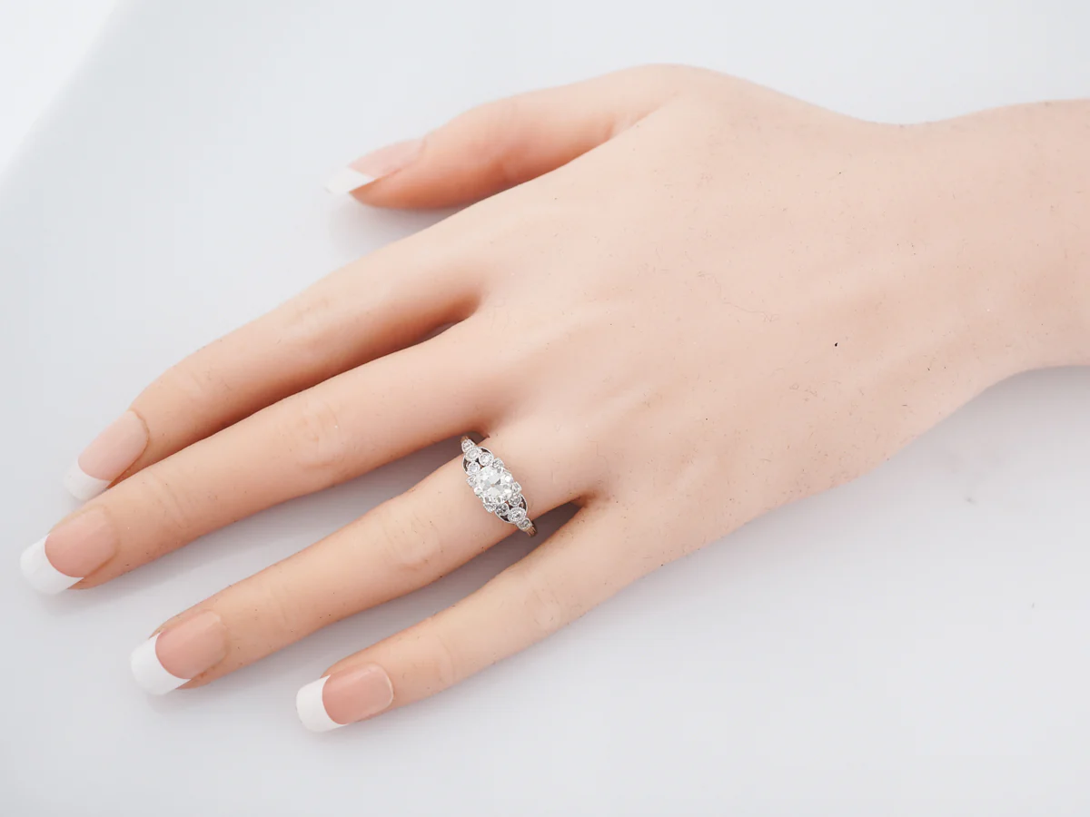 Antique Engagement Ring Art Deco .94 Old European Cut Diamond in Platinum - Image 7