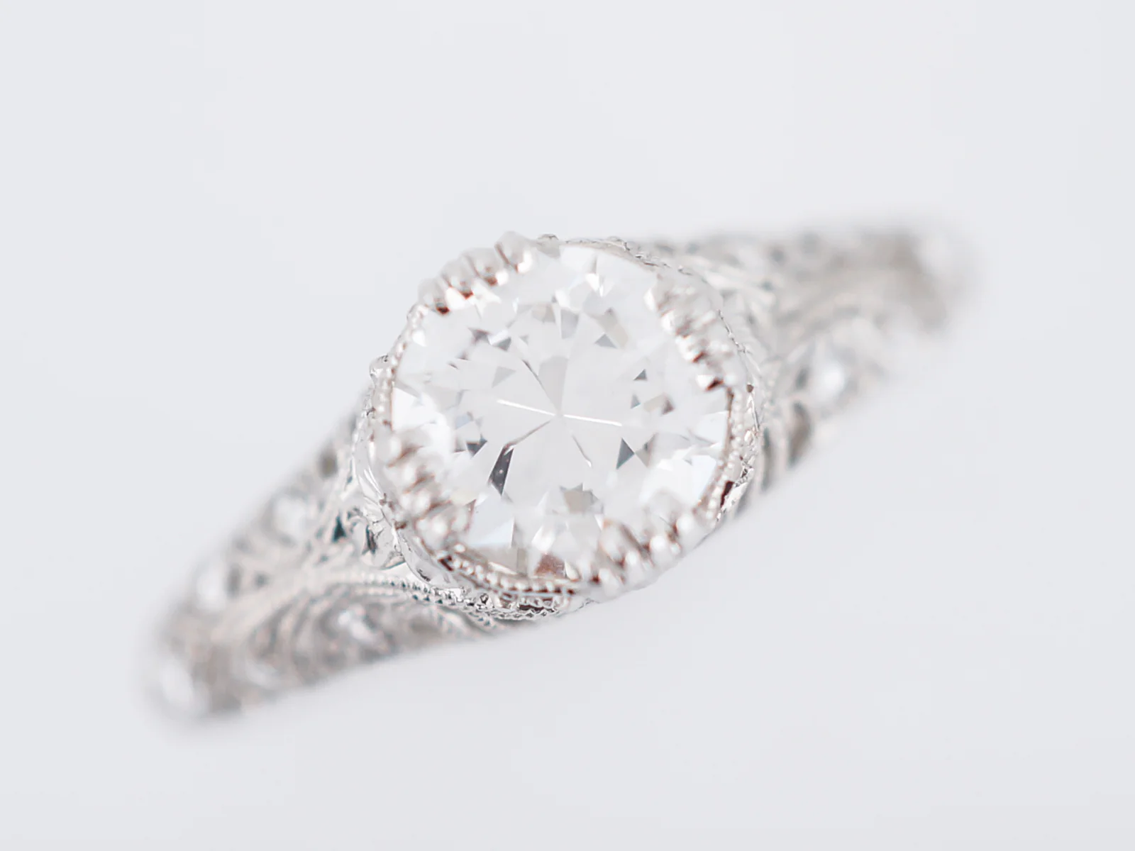 Antique Engagement Ring Art Deco .94 Transitional Cut Diamond in Platinum - Image 4
