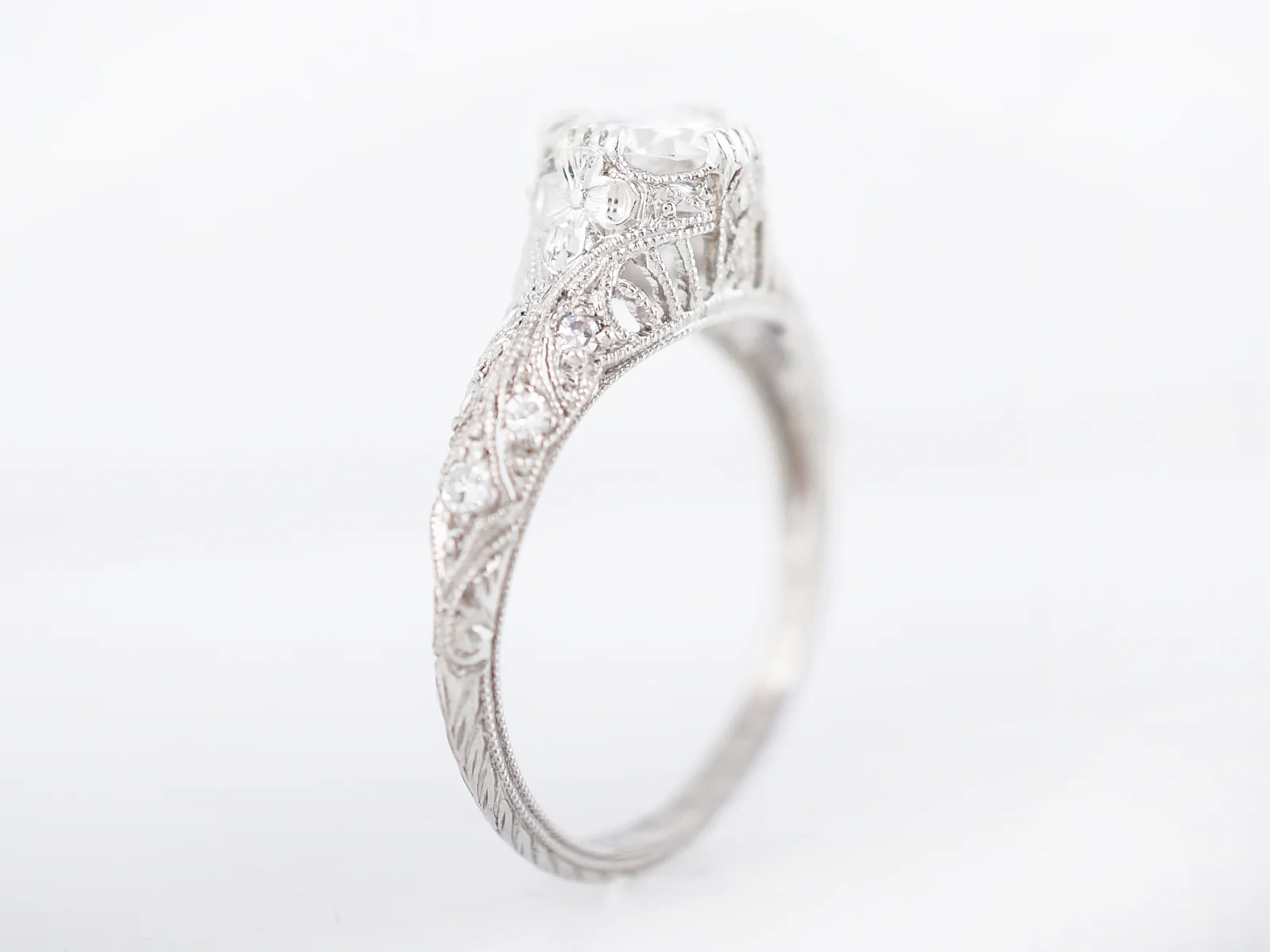 Antique Engagement Ring Art Deco .94 Transitional Cut Diamond in Platinum - Image 5