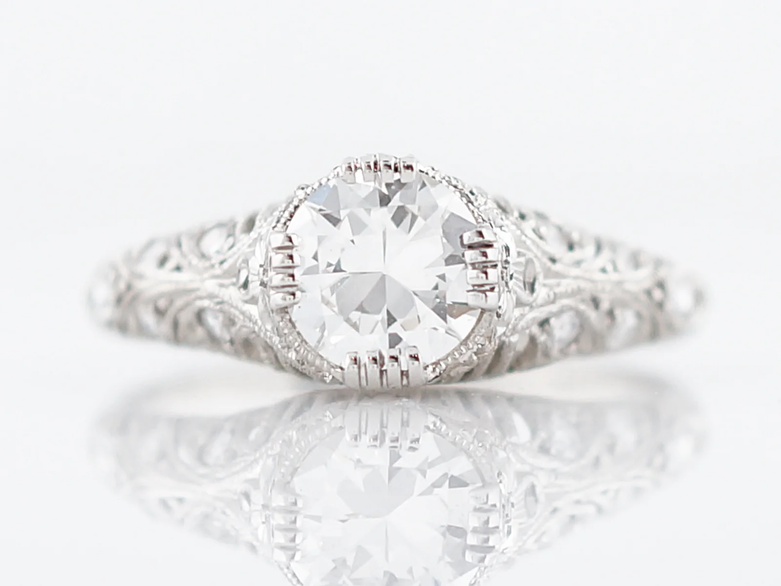 Antique Engagement Ring Art Deco .94 Transitional Cut Diamond in Platinum - Image 2