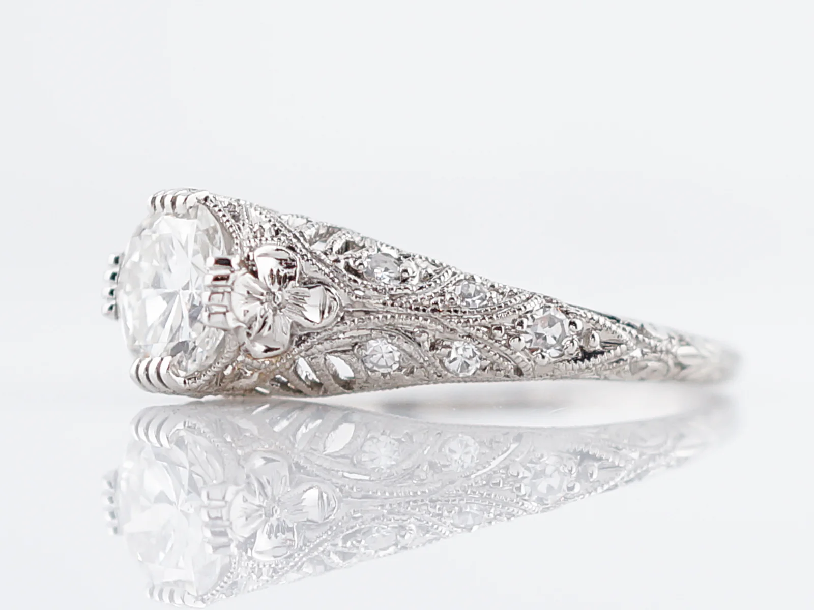 Antique Engagement Ring Art Deco .94 Transitional Cut Diamond in Platinum - Image 3