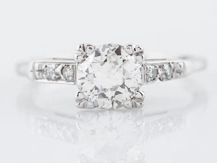Antique Engagement Ring Art Deco .95 Old European Cut Diamond in 14k White Gold
