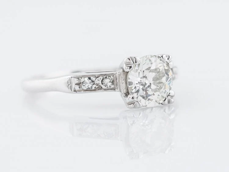 Antique Engagement Ring Art Deco .95 Old European Cut Diamond in 14k White Gold - Image 2