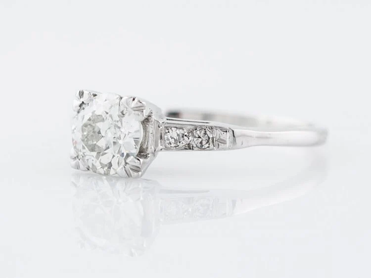 Antique Engagement Ring Art Deco .95 Old European Cut Diamond in 14k White Gold - Image 3
