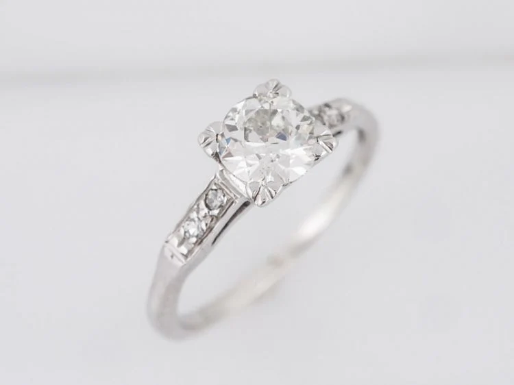 Antique Engagement Ring Art Deco .95 Old European Cut Diamond in 14k White Gold - Image 4