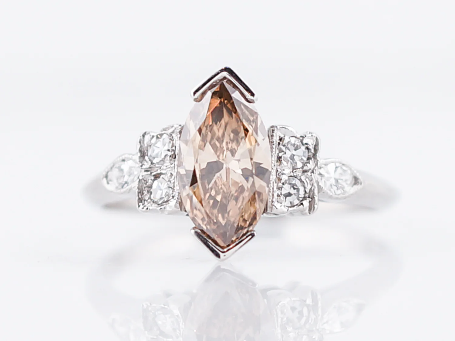 Antique Engagement Ring Art Deco .96 Marquis Cut Diamond in Platinum - Image 2