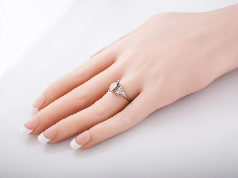 Antique Engagement Ring Art Deco .96 Marquis Cut Diamond in Platinum - Image 9