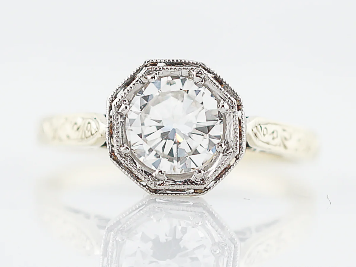 Antique Engagement Ring Art Deco .98 Old European Cut Diamond in 14k Yellow Gold