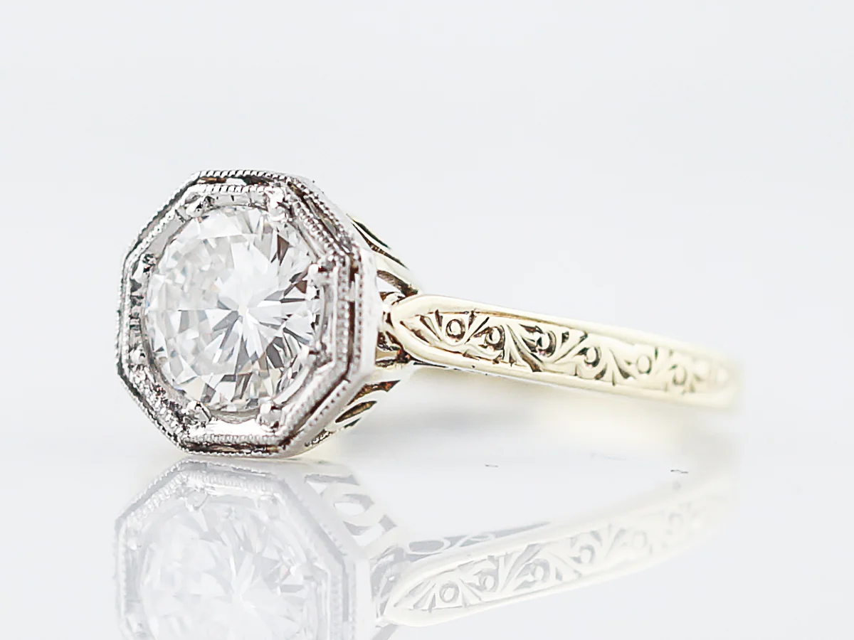 Antique Engagement Ring Art Deco .98 Old European Cut Diamond in 14k Yellow Gold - Image 2