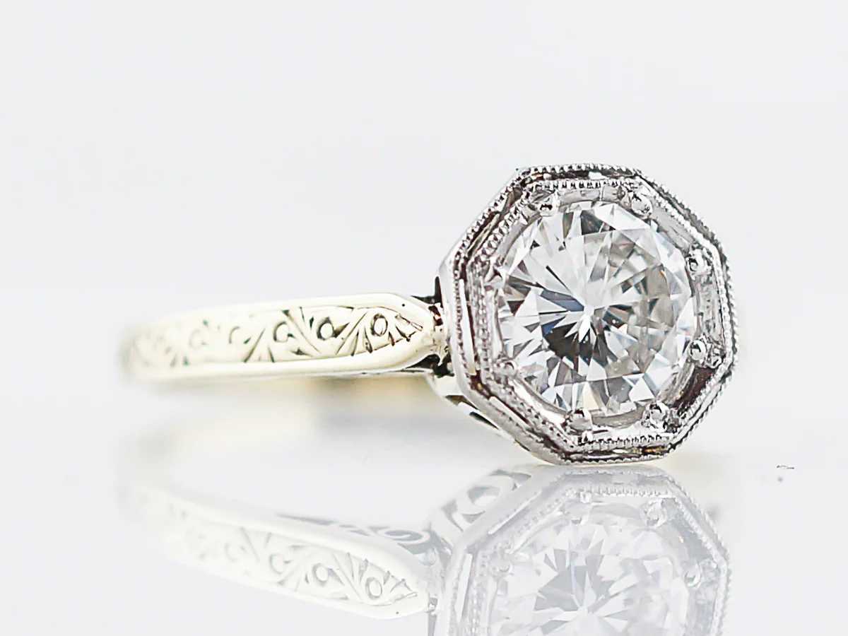 Antique Engagement Ring Art Deco .98 Old European Cut Diamond in 14k Yellow Gold - Image 3
