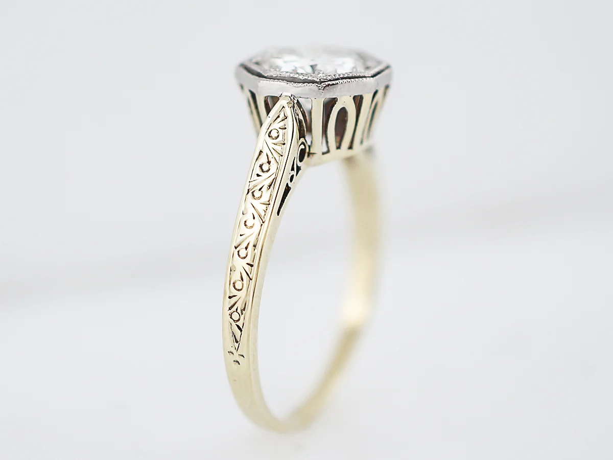 Antique Engagement Ring Art Deco .98 Old European Cut Diamond in 14k Yellow Gold - Image 4