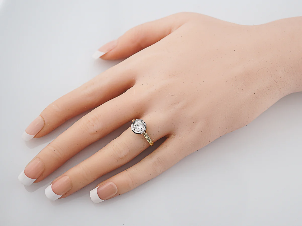 Antique Engagement Ring Art Deco .98 Old European Cut Diamond in 14k Yellow Gold - Image 7