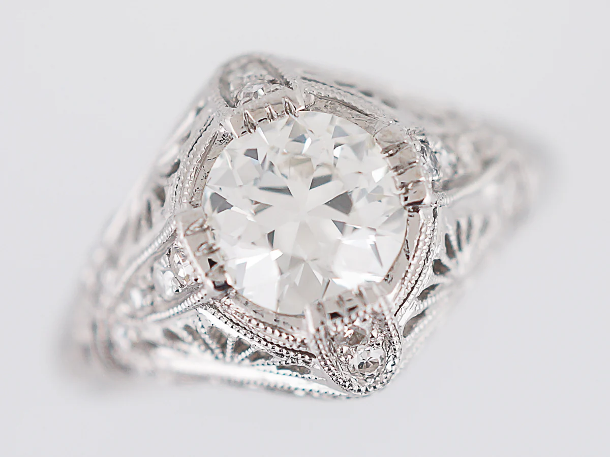 Antique Engagement Ring Art Deco .98 Old European Cut Diamond in Platinum - Image 5