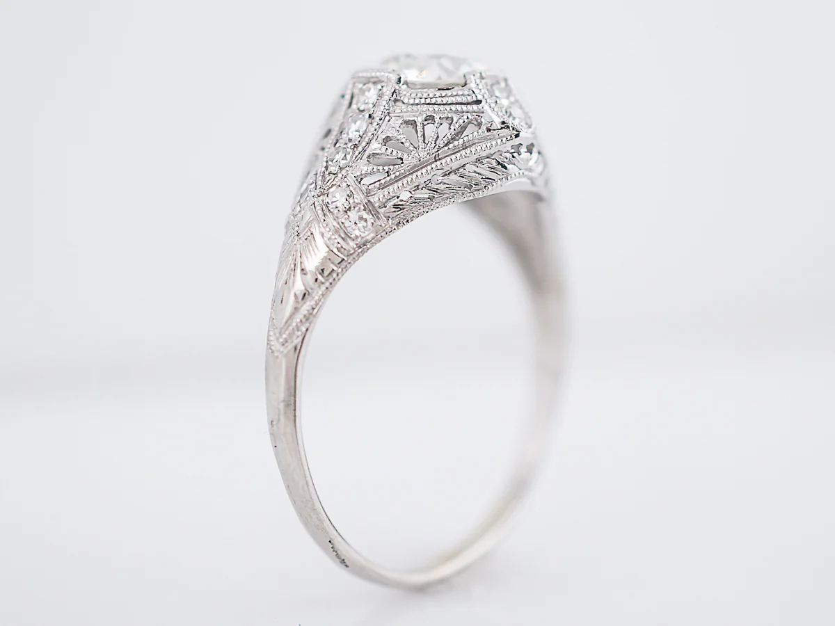 Antique Engagement Ring Art Deco .98 Old European Cut Diamond in Platinum - Image 6