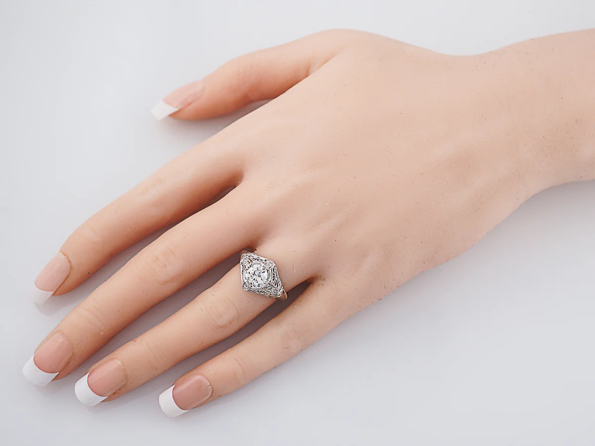 Antique Engagement Ring Art Deco .98 Old European Cut Diamond in Platinum - Image 8